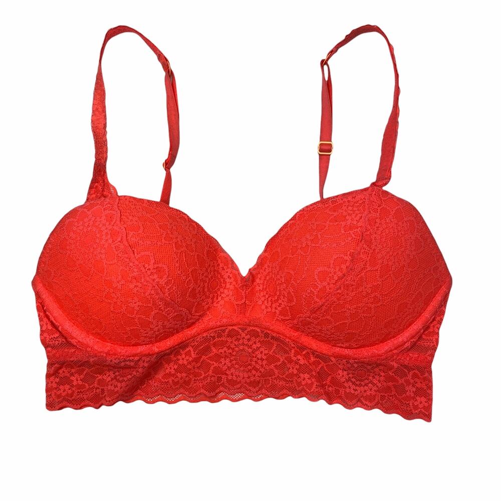 PINK Victoria's Secret Underwire Padded Longline Lace Bralette Neon Small AA-C